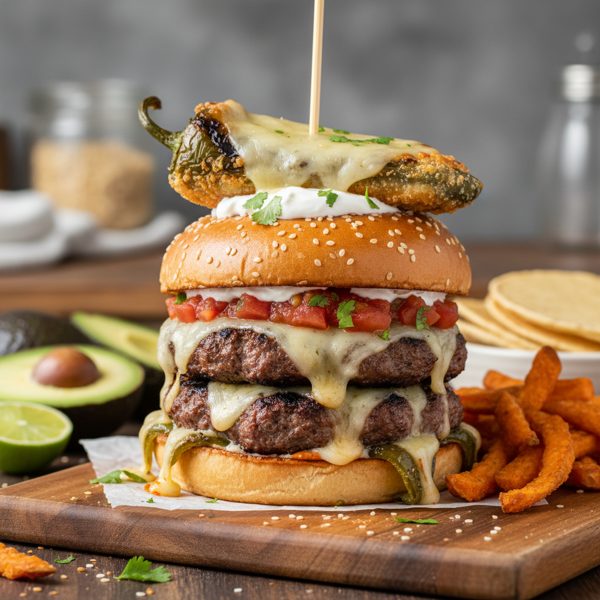 Cheesy Chile Rellenos Beef Burgers recipe