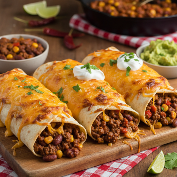 Cheesy Chili Burritos recipe