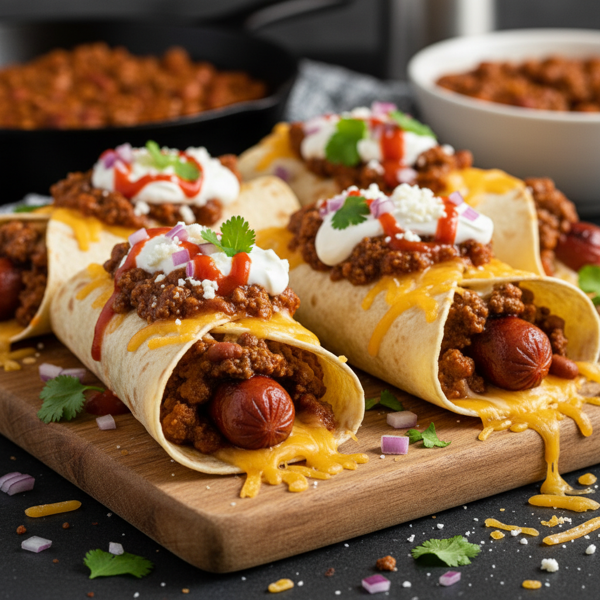 Cheesy Chili Dog Tortilla Wraps recipe