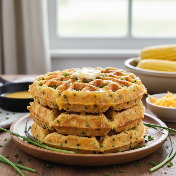 Cheesy Chive Cornbread Waffles recipe