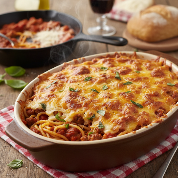 Cheesy Comfort Spaghetti Bake recipe