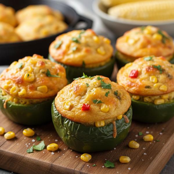 Cheesy Corn Muffins in Poblano Pepper Cups recipe