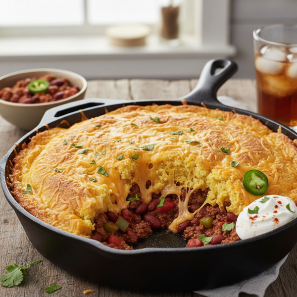 Cheesy Cornbread Chili Pie recipe