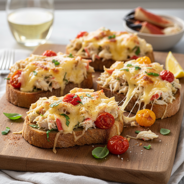 Cheesy Crab and Tomato Open-Faced Melts recipe