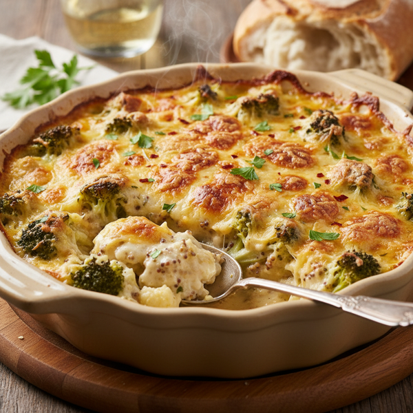 Cheesy Dijon Broccoli and Cauliflower Bake recipe