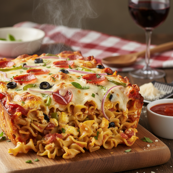 Cheesy Egg Noodle Pizza Bake recipe