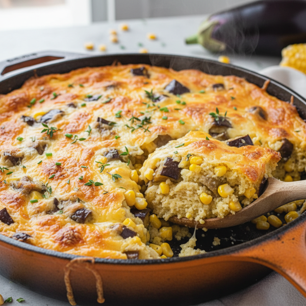 Cheesy Eggplant Cornbread Casserole recipe