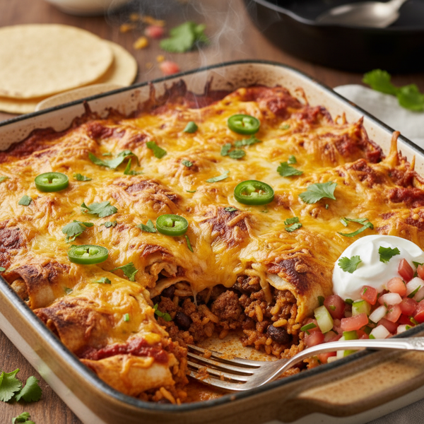 Cheesy Enchilada Burrito Bake recipe