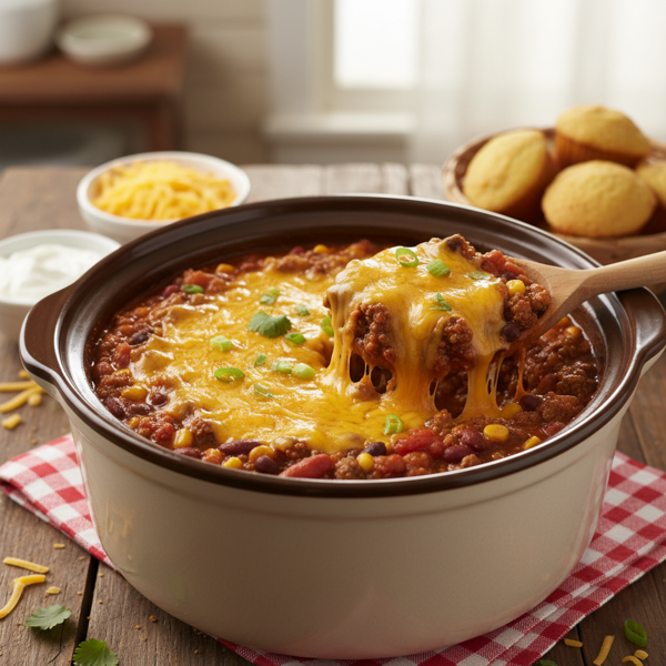 Cheesy Family-Friendly Crock Pot Chili recipe