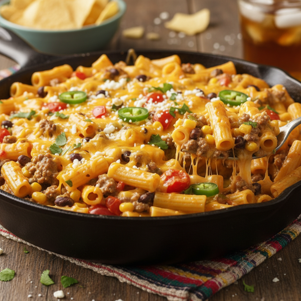 Cheesy Fiesta Beef Pasta Skillet recipe