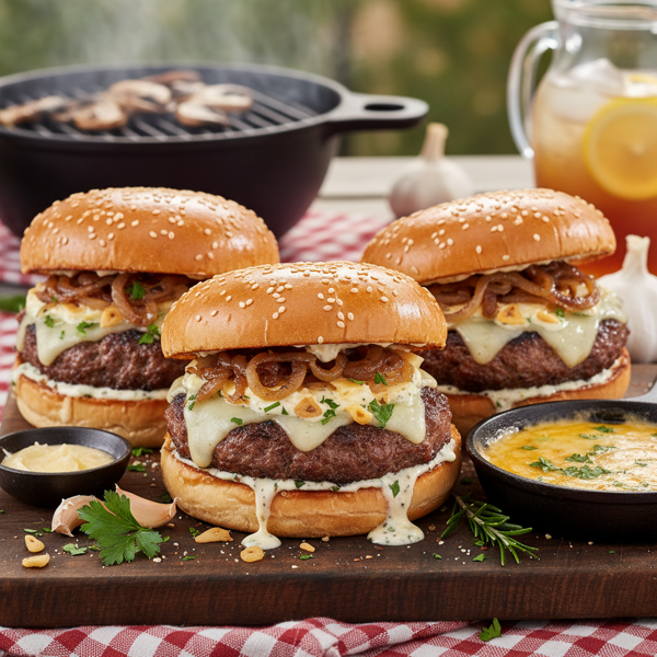 Cheesy Garlic Herb Stuffed Burgers recipe