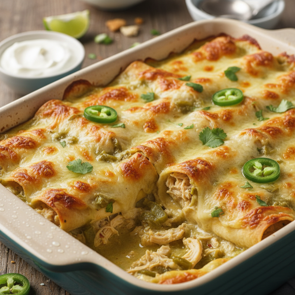 Cheesy Green Chile Chicken Enchilada Casserole recipe