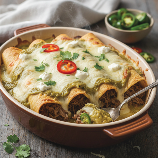 Cheesy Green Chili Beef Enchiladas recipe