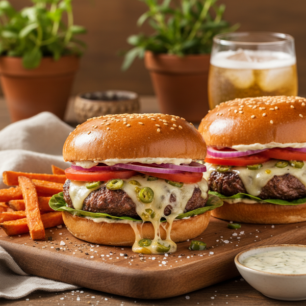 Cheesy Green Chili Stuffed Beef Burgers recipe