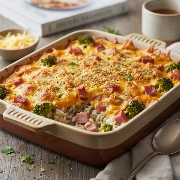 Cheesy Ham & Broccoli Rice Casserole recipe