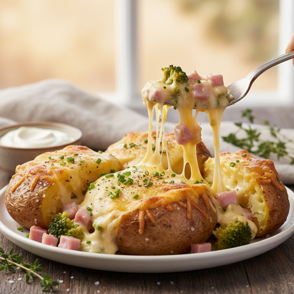 Cheesy Ham & Broccoli Stuffed Potatoes recipe