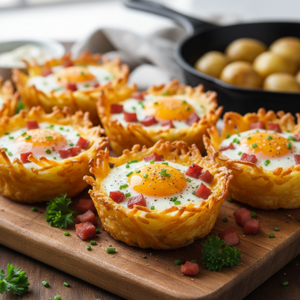 Cheesy Ham & Egg Potato Baskets recipe