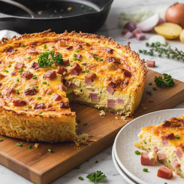 Cheesy Ham & Hash Brown Quiche recipe