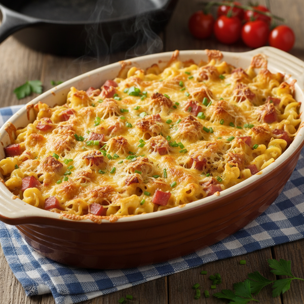 Cheesy Ham & Noodle Delight Casserole recipe
