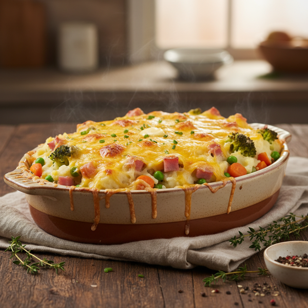 Cheesy Ham & Vegetable Mashed Potato Bake recipe