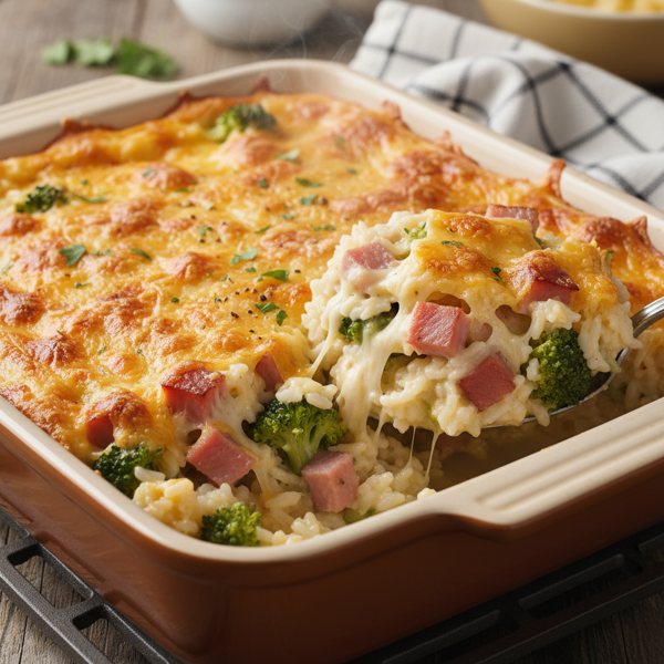 Cheesy Ham and Broccoli Rice Bake recipe