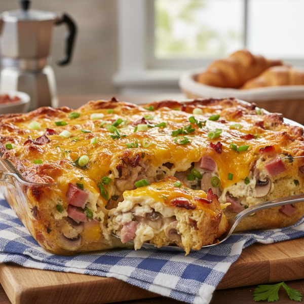 Cheesy Ham and Mushroom Breakfast Bake recipe