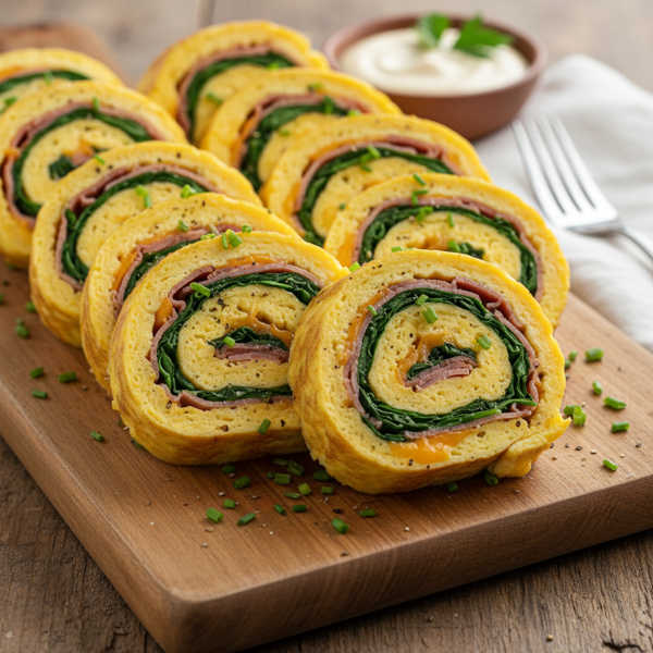 Cheesy Ham and Spinach Omelet Roll recipe