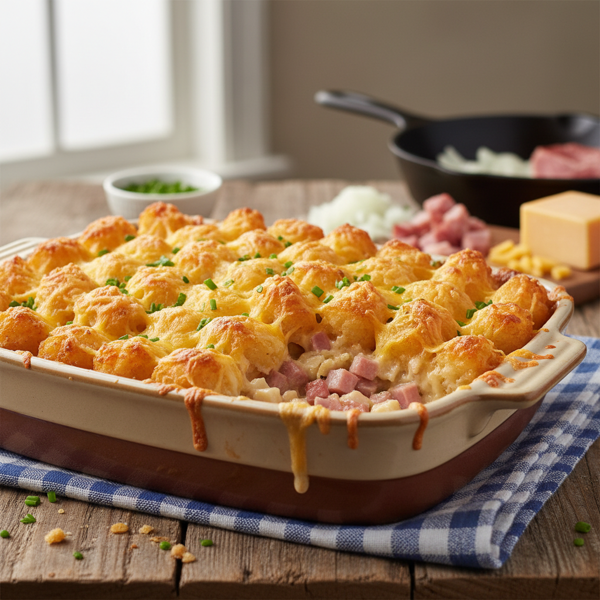 Cheesy Ham and Tater Tot Casserole recipe