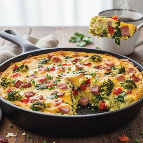 Cheesy Ham and Veggie Breakfast Casserole recipe