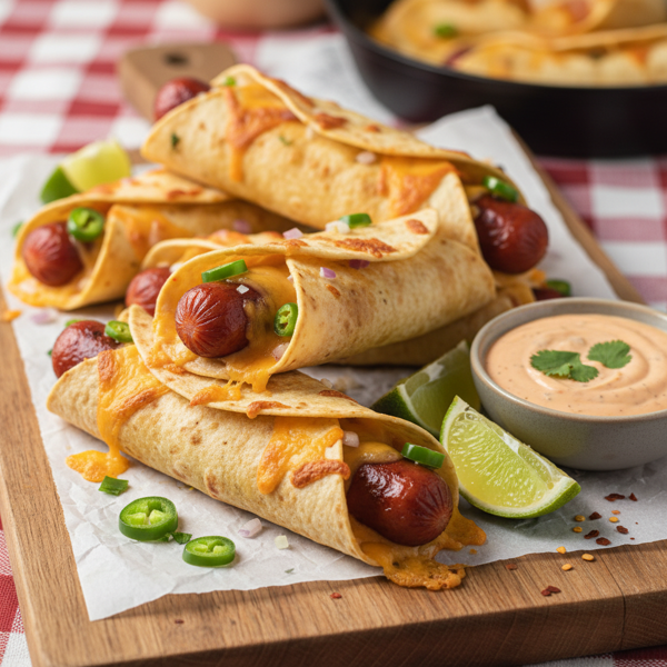 Cheesy Hot Dog Tortilla Wraps recipe