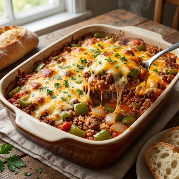 Cheesy Inside-Out Green Pepper Casserole recipe
