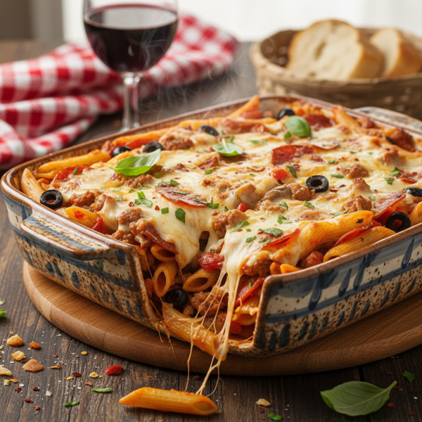 Cheesy Italian Pizza Pasta Bake recipe