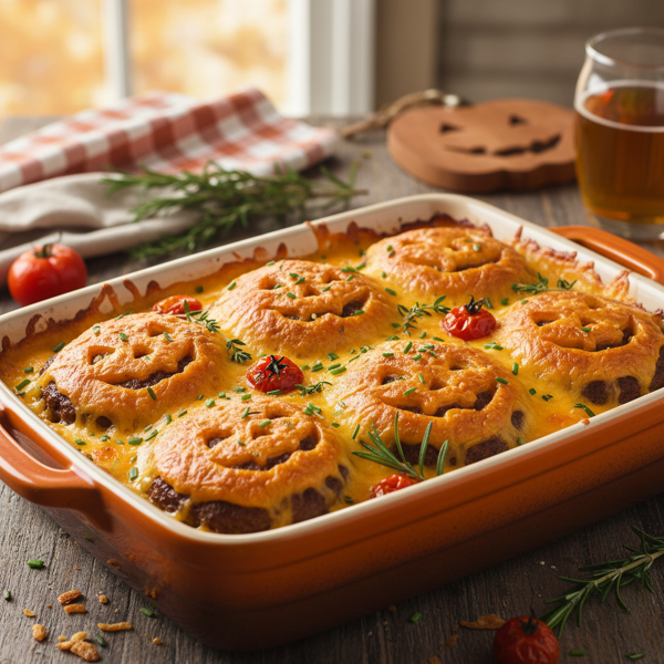 Cheesy Jack-O'-Lantern Burger Bake recipe