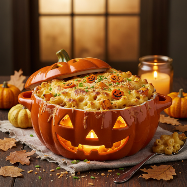 Cheesy Jack-O'-Lantern Macaroni Bake recipe