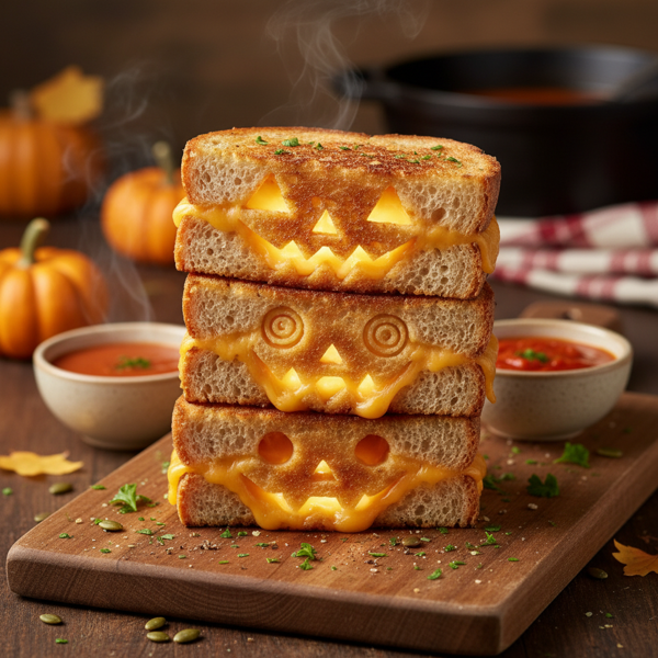 Cheesy Jack O' Lantern Sandwiches recipe