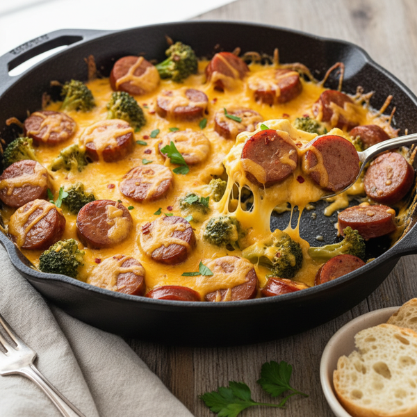 Cheesy Kielbasa & Broccoli Skillet recipe