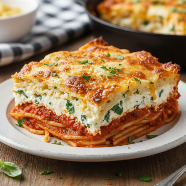 Cheesy Layered Baked Spaghetti Delight recipe