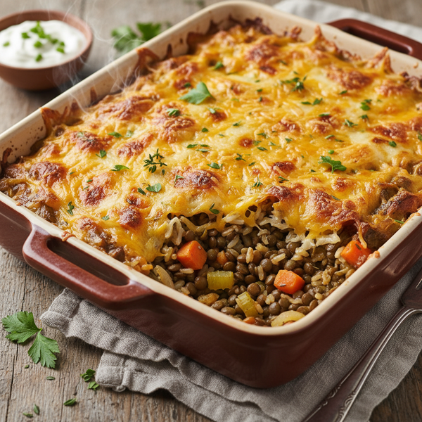 Cheesy Lentil and Brown Rice Bake recipe