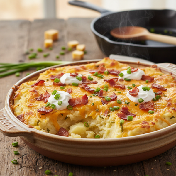 Cheesy Loaded Mashed Potato Casserole recipe