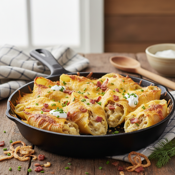 Cheesy Loaded Perogy-Stuffed Shells recipe