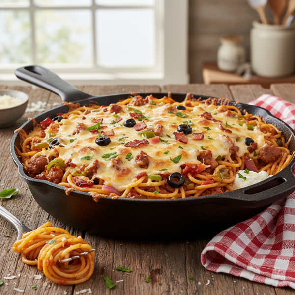 Cheesy Loaded Spaghetti Bake recipe