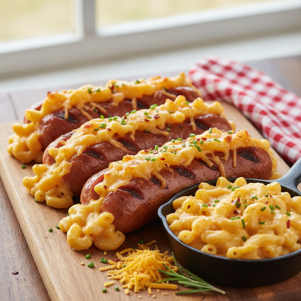Cheesy Mac-Stuffed Frankfurters recipe