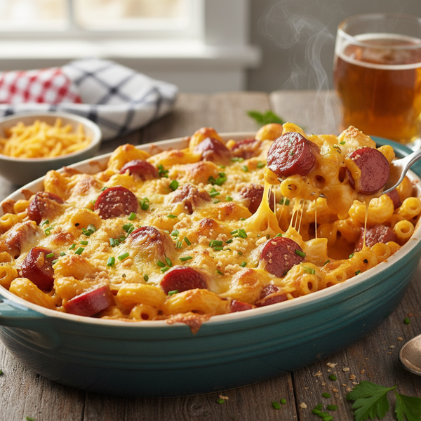 Cheesy Mac Dog Bake recipe