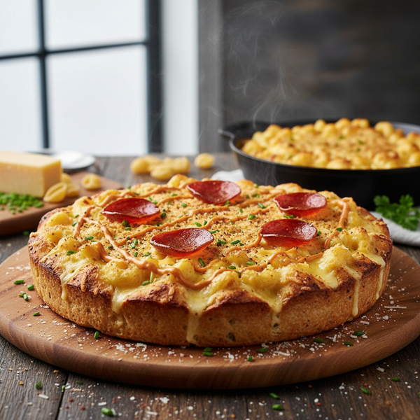 Cheesy Mac & Cheese Pizza Delight recipe