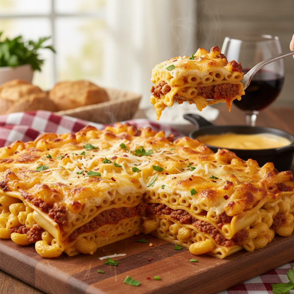 Cheesy Macaroni Lasagna Delight recipe