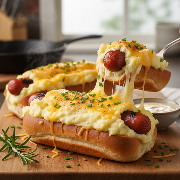 Cheesy Mashed Potato Hot Dog Boats recipe