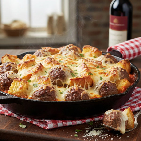 Cheesy Meatball Garlic Bread Casserole recipe