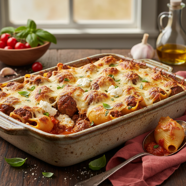 Cheesy Meatball & Ricotta Stuffed Pasta Shells recipe