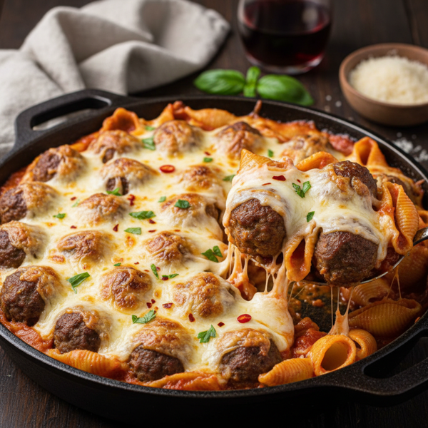 Cheesy Meatball & Shell Casserole Delight recipe