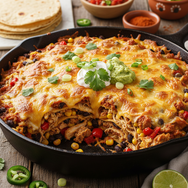 Cheesy Mexican Chicken & Turkey Tortilla Bake recipe